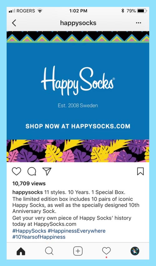 Instagram Marketing Goals Example with Happy Socks