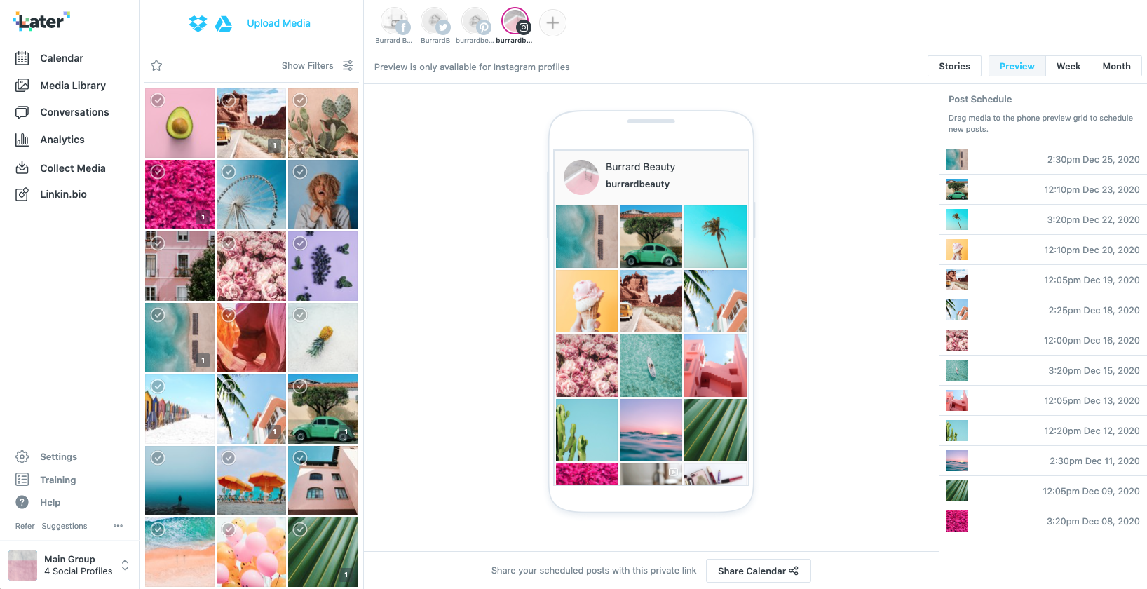 Screenshot of the Later app showcasing the Visual Instagram Planner