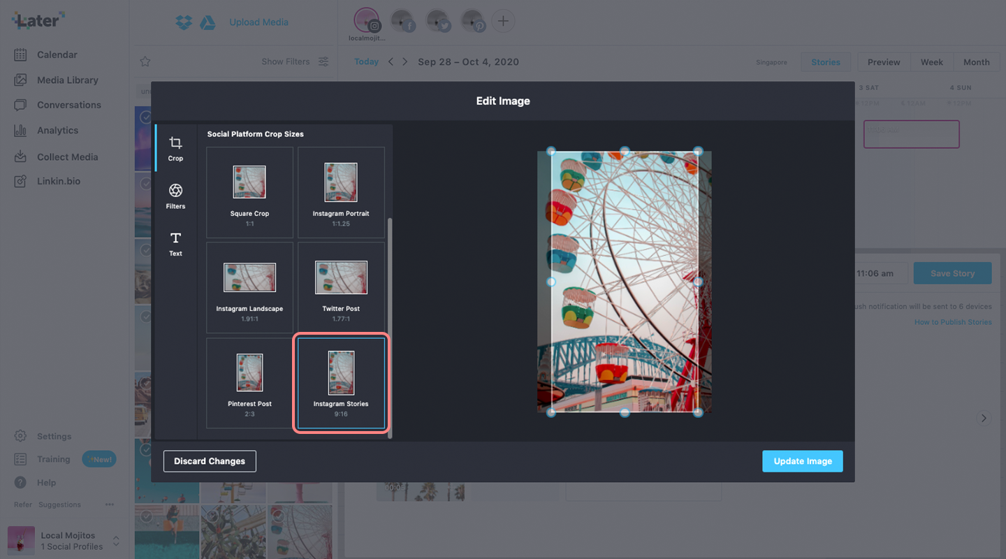 Screenshot of Later app in the image editor