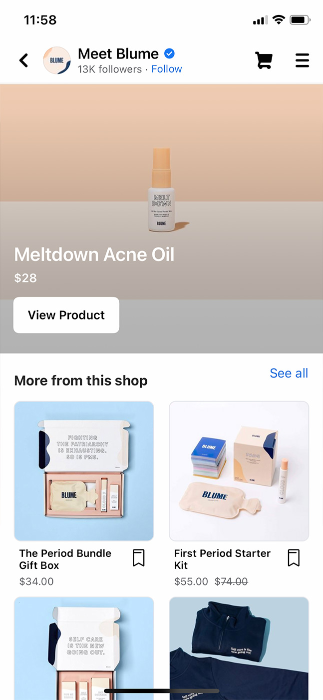 facebook selling example blume